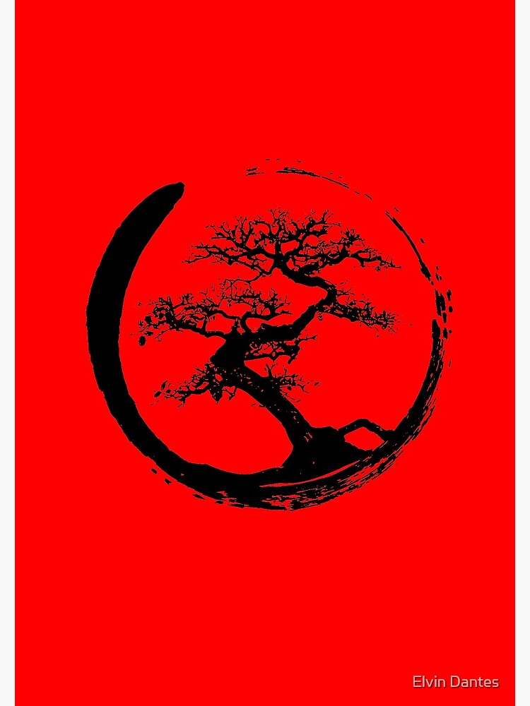 Zen Bonsai Tree in Enso Circle (black) Poster for Sale by Elvin