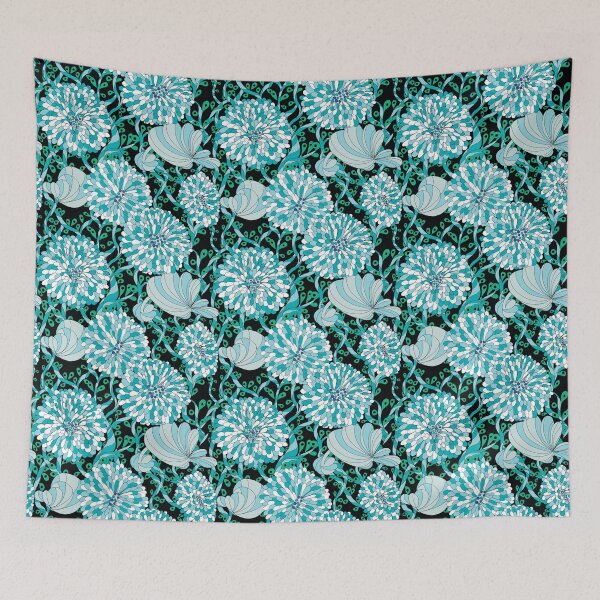 Item preview, blue flower hearts black background designed and sold by GENEST-V.