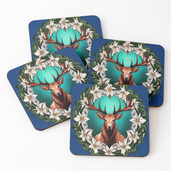 Item preview, Elk Surrounded By A Wreath Of Sego Lily Tattoo Style Art designed and sold by taiche.