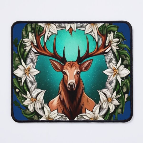 Item preview, Elk Surrounded By A Wreath Of Sego Lily Tattoo Style Art designed and sold by taiche.