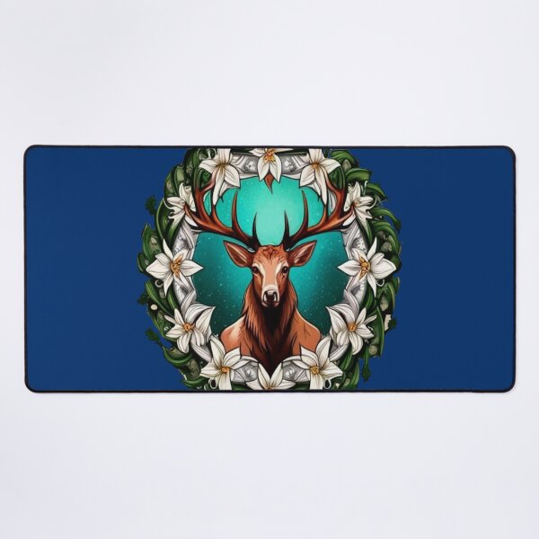 Item preview, Elk Surrounded By A Wreath Of Sego Lily Tattoo Style Art designed and sold by taiche.