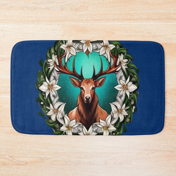 Item preview, Elk Surrounded By A Wreath Of Sego Lily Tattoo Style Art designed and sold by taiche.