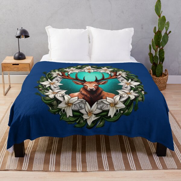 Item preview, Elk Surrounded By A Wreath Of Sego Lily Tattoo Style Art designed and sold by taiche.