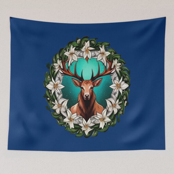 Item preview, Elk Surrounded By A Wreath Of Sego Lily Tattoo Style Art designed and sold by taiche.