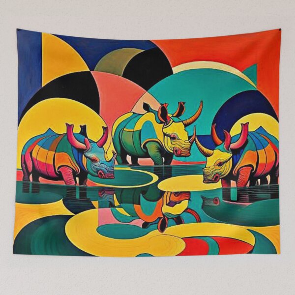 Item preview, Waterhole reflecting Rhinos designed and sold by George Hutton Hunter.