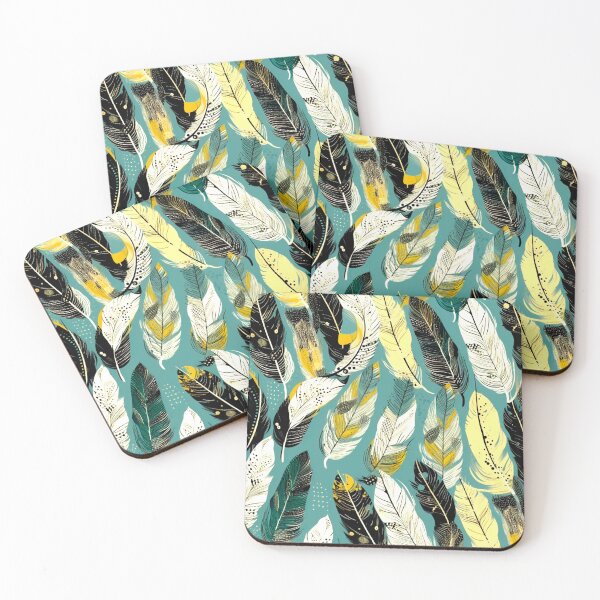 Item preview, Feathers - Teal, mustard, beige, gray, black 2 designed and sold by Highlandkings.