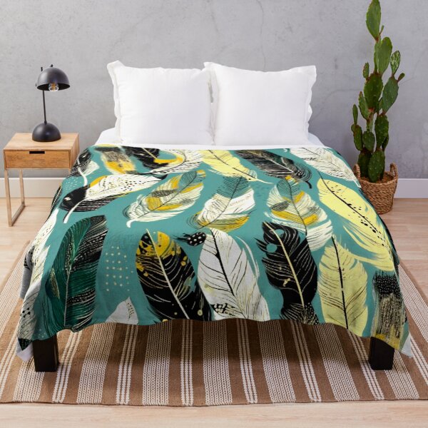 Item preview, Feathers - Teal, mustard, beige, gray, black 2 designed and sold by Highlandkings.