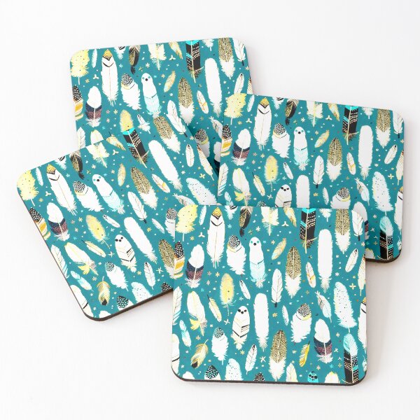 Item preview, Feathers - Teal, mustard, beige, gray, black 3 designed and sold by Highlandkings.