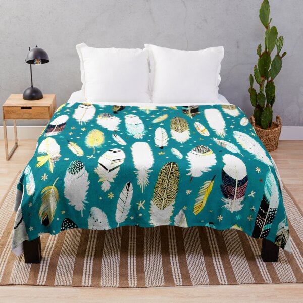 Item preview, Feathers - Teal, mustard, beige, gray, black 3 designed and sold by Highlandkings.
