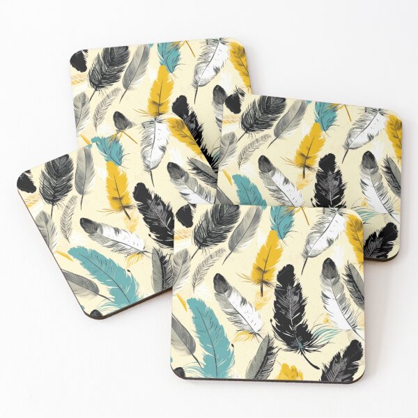 Item preview, Feathers - Teal, mustard, beige, gray, black 4 designed and sold by Highlandkings.