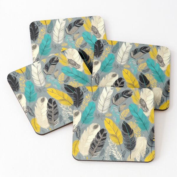 Item preview, Feathers - Teal, mustard, beige, gray, black 6 designed and sold by Highlandkings.