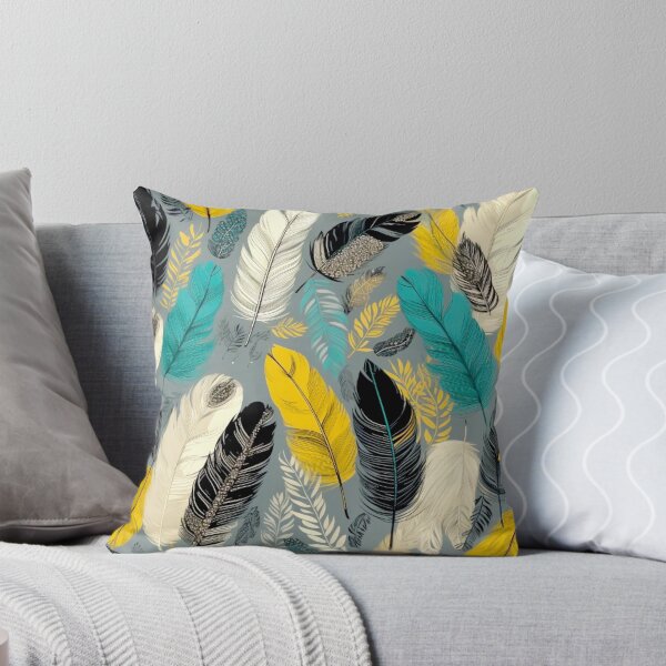 Item preview, Feathers - Teal, mustard, beige, gray, black 6 designed and sold by Highlandkings.