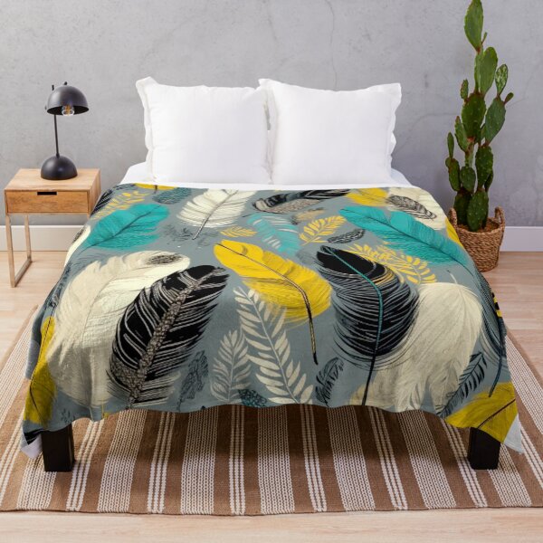 Item preview, Feathers - Teal, mustard, beige, gray, black 6 designed and sold by Highlandkings.
