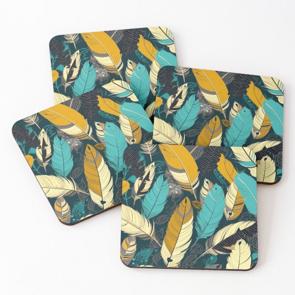Item preview, Feathers - Teal, mustard, beige, gray, black 5 designed and sold by Highlandkings.
