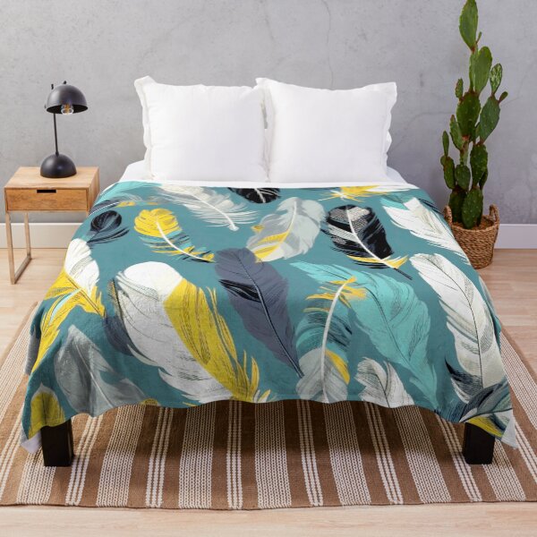 Item preview, Feathers - Teal, mustard, beige, gray, black 7 designed and sold by Highlandkings.