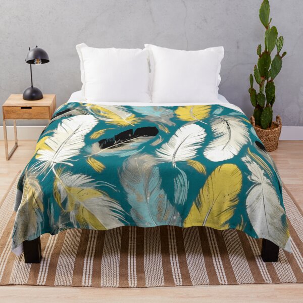 Item preview, Feathers - Teal, mustard, beige, gray, black 8 designed and sold by Highlandkings.