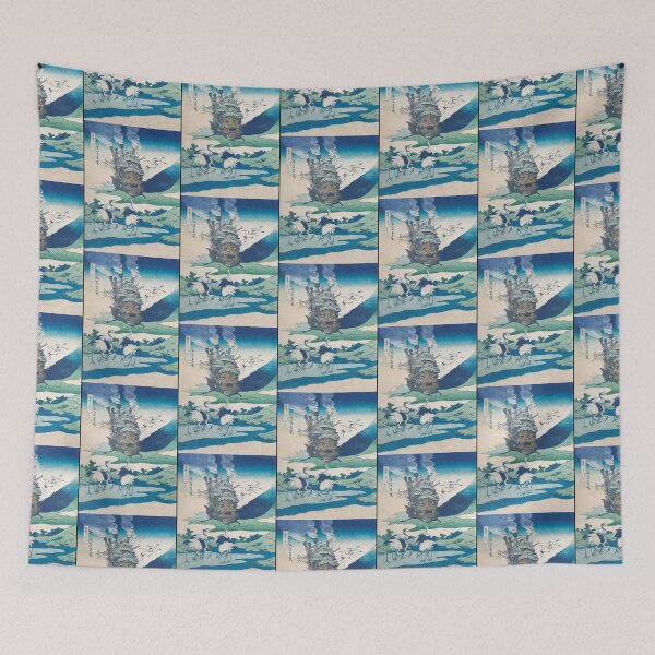 Item preview, Howl_s castle and japanese woodblock mashup designed and sold by CarmelaWinkler.