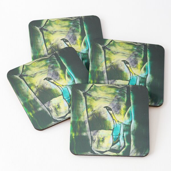Item preview, Abstract pattern broken glass pane of a church green turquoise yellow designed and sold by G-M-Designs.