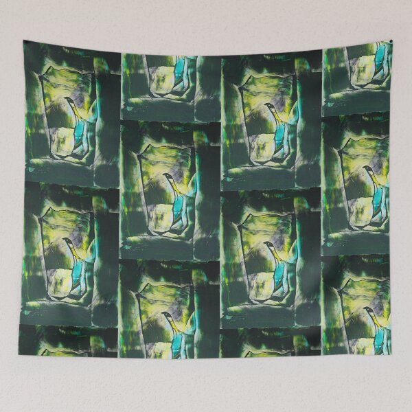 Item preview, Abstract pattern broken glass pane of a church green turquoise yellow designed and sold by G-M-Designs.