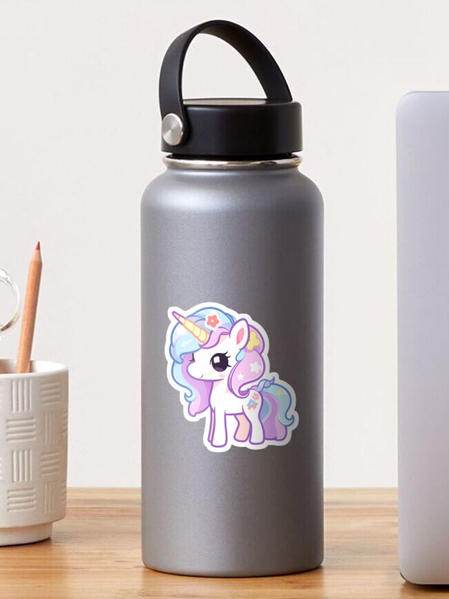 Unicorn water bottle featuring pastel painting by child artist