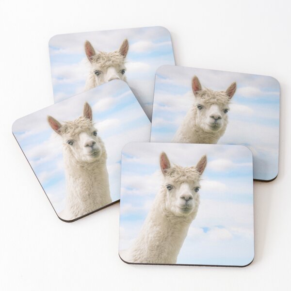 Item preview, Headshot of white alpaca with blue sky  designed and sold by bailey-cooper.