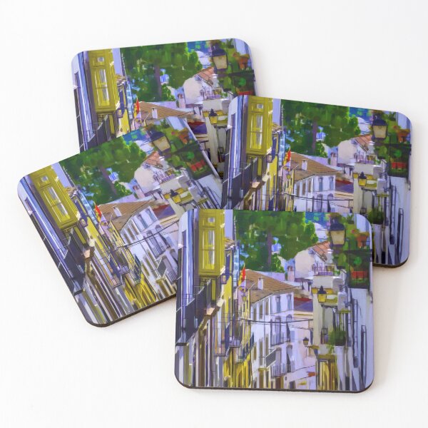 Item preview, Steep spanish whitewashed village street. Image created using geometric shapes designed and sold by EdgyEdgeArt.
