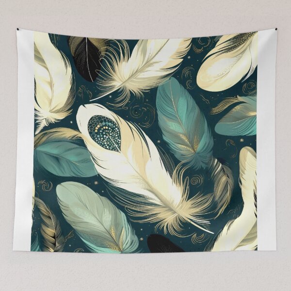 Item preview, Feathers - Teal, sage, ivory, gold, black 2 designed and sold by Highlandkings.