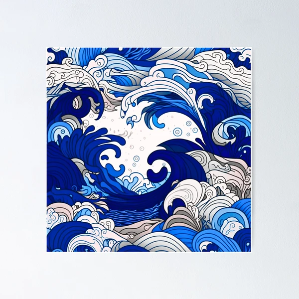 Japanese Waves in Shades of Blue | Poster