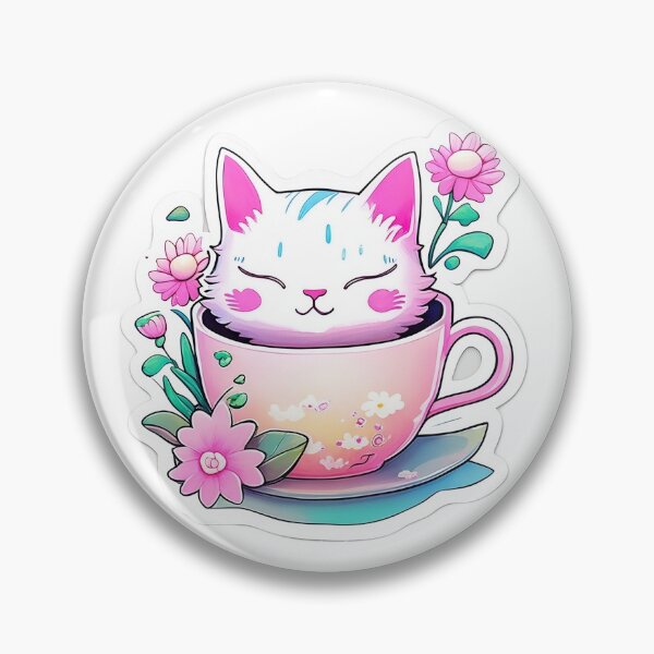 Artikelvorschau, Zauberhafte Teetasse Katze: Detaillierte Fantasy-Blumen in Anime-Stil entworfen und verkauft von AkraidaxDesign.