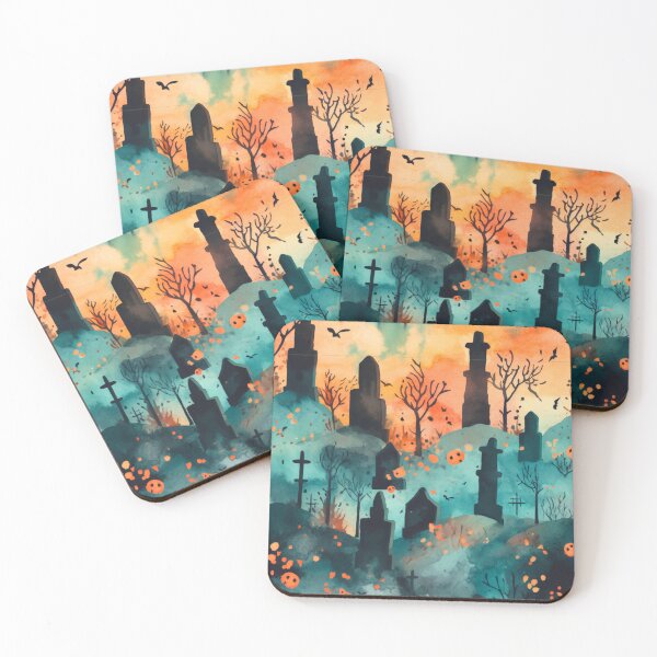 Item preview, Colorful Halloween Graveyard Print Background designed and sold by PaperieJennifer.