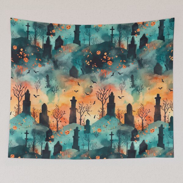 Item preview, Colorful Halloween Graveyard Print Background designed and sold by PaperieJennifer.