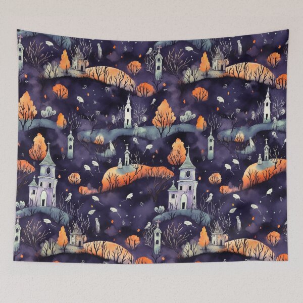 Item preview, Colorful Halloween Graveyard Print Background designed and sold by PaperieJennifer.