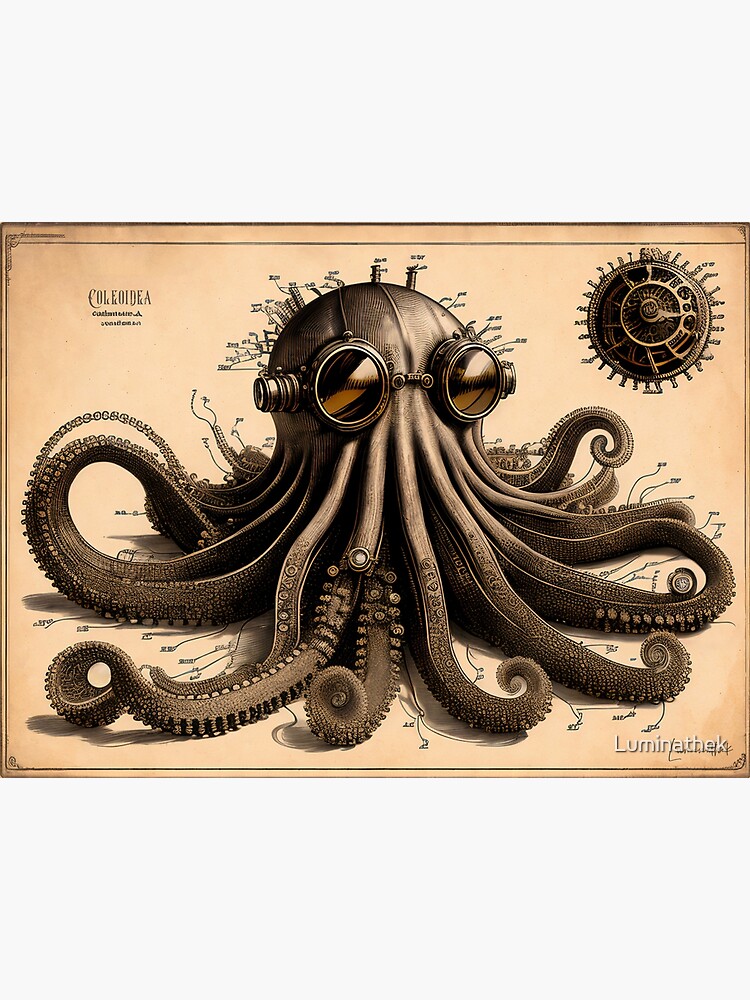 Large steampunk store octopus painting