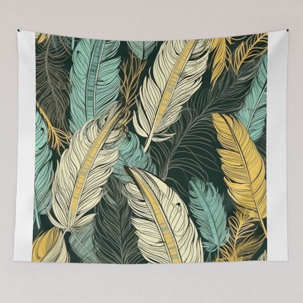 Item preview, Feathers - Teal, sage, ivory, gold, black 3 designed and sold by Highlandkings.