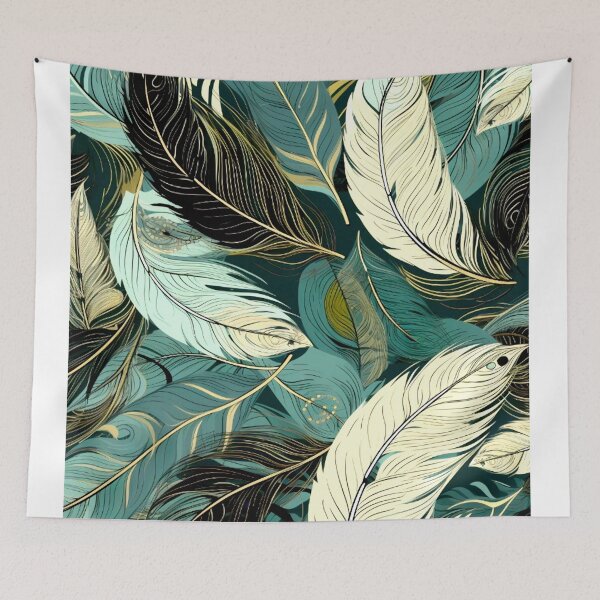 Item preview, Feathers - Teal, sage, ivory, gold, black designed and sold by Highlandkings.