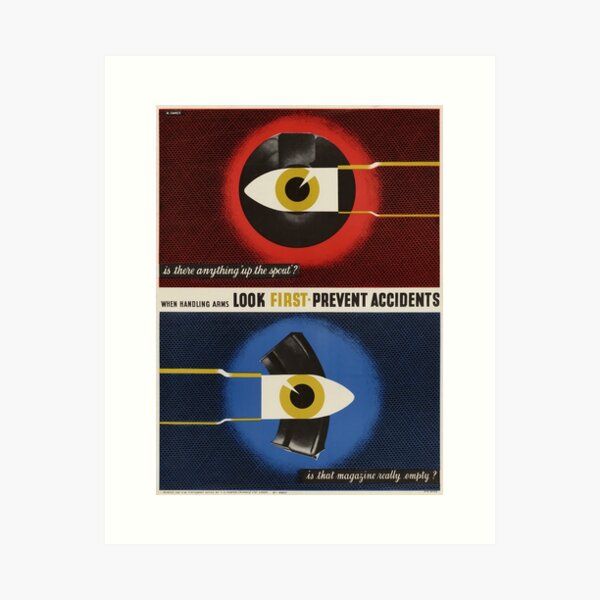 Vista previa del artículo con la obra «Mire primero prevenga el cartel de seguridad vintage de accidentes», diseñado y vendido por ScaleStudios.
