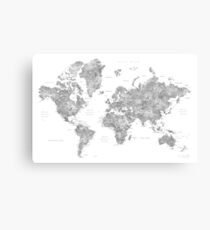 Grayscale Aquarell Weltkarte mit Städten Leinwanddruck