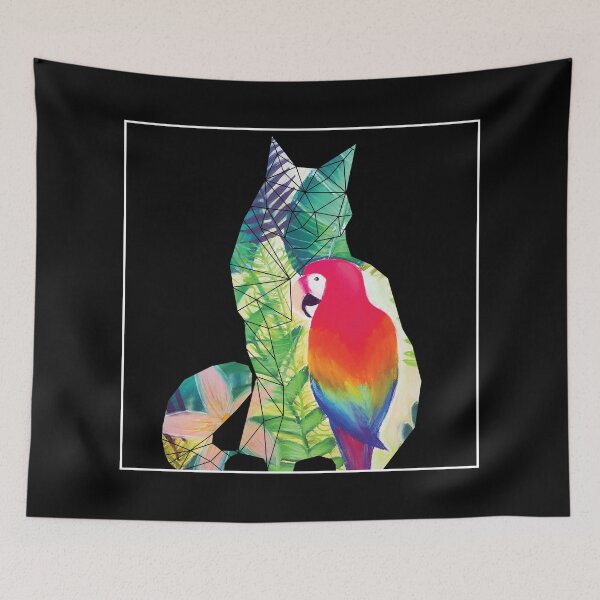 Item preview, Maine Coon cat colorful pastel jungle foliage parrot designed and sold by CarolineSaldana.