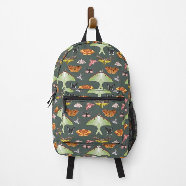 Moth Pattern on Dark Green Background Backpack