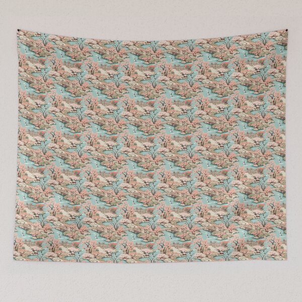 Item preview, A tranquil Zen garden with cherry blossom trees designed and sold by Violetsandmugs.