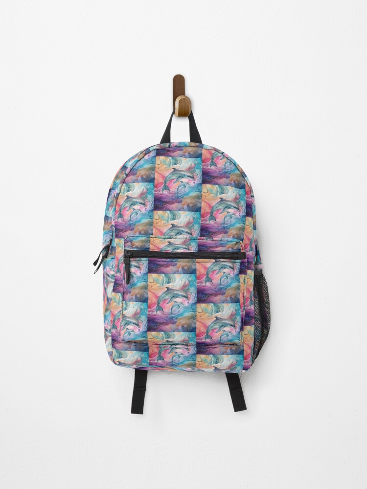 Thumbnail 1 of 3, Backpack, Colorful Abstract Dolphins designed and sold by HappyLifeCreate.
