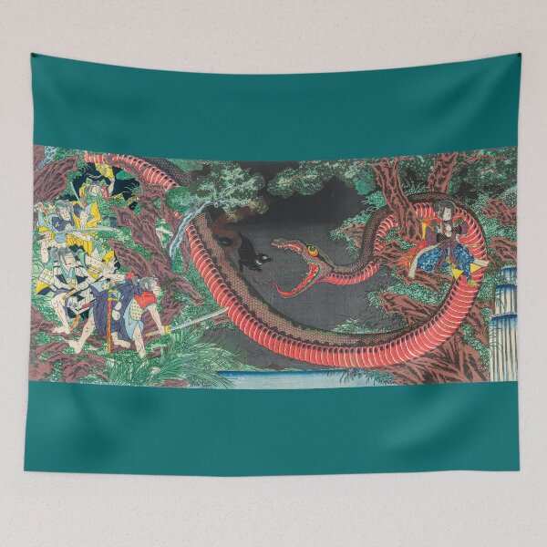 Item preview, Samurai fighting giant serpent - Vintage Japanese Artwork (digitaly Restored) designed and sold by HistorySimple.