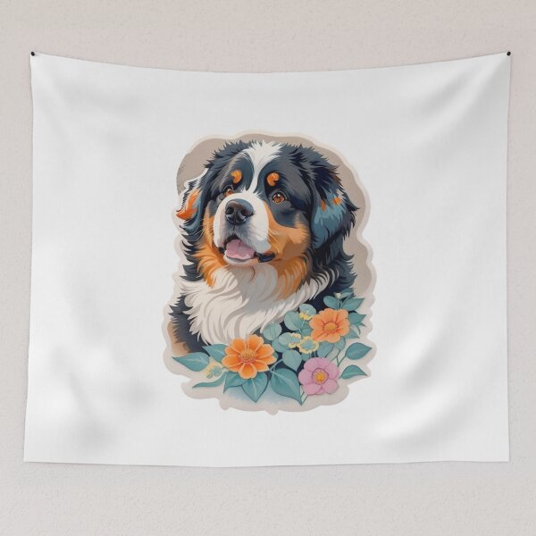 Item preview, Dreaming Bernese Mountain Dog Puppy with Watercolor Flowers  designed and sold by YourNameMatters.