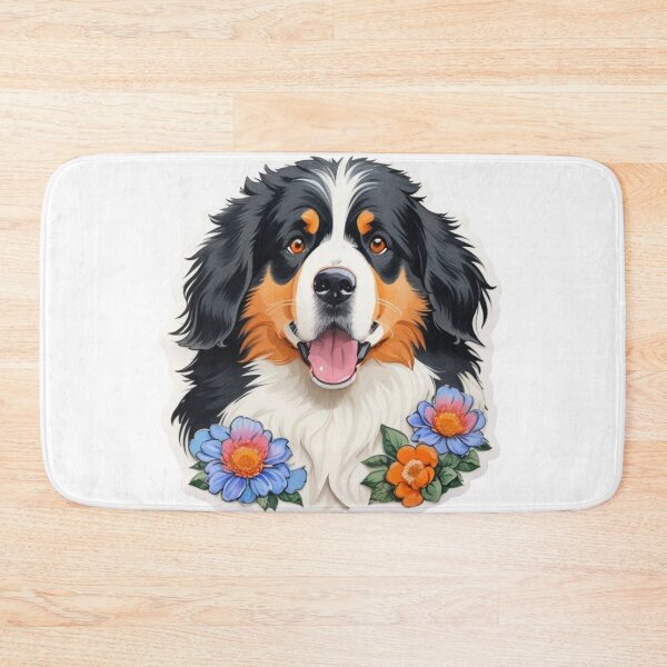 Item preview, Happy Bernese Mountain Dog Puppy with Watercolor Flowers  designed and sold by YourNameMatters.
