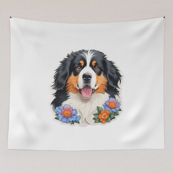 Item preview, Happy Bernese Mountain Dog Puppy with Watercolor Flowers  designed and sold by YourNameMatters.