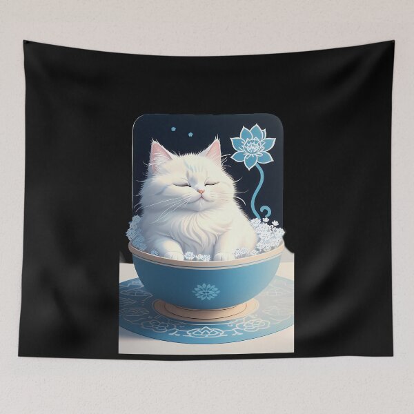 Item preview, Meditative Cyanotype Fluffy Cat designed and sold by Mechanical-Artt.