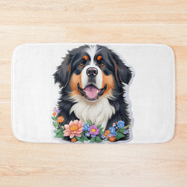 Item preview, Happy Bernese Mountain Dog Puppy with Watercolor Flowers  designed and sold by YourNameMatters.