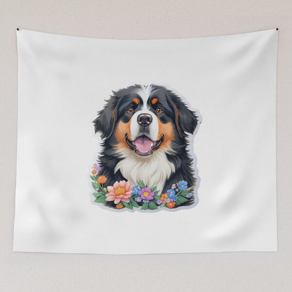 Item preview, Happy Bernese Mountain Dog Puppy with Watercolor Flowers  designed and sold by YourNameMatters.