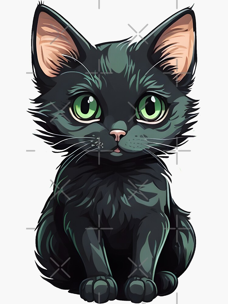 Sticker Chat noir aux yeux verts 