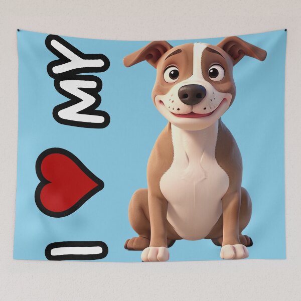 Artikelvorschau, Ich liebe meinen Hund – Animierter Pitbull im 3D-Stil – Pitbull entworfen und verkauft von ChickNickStudio.